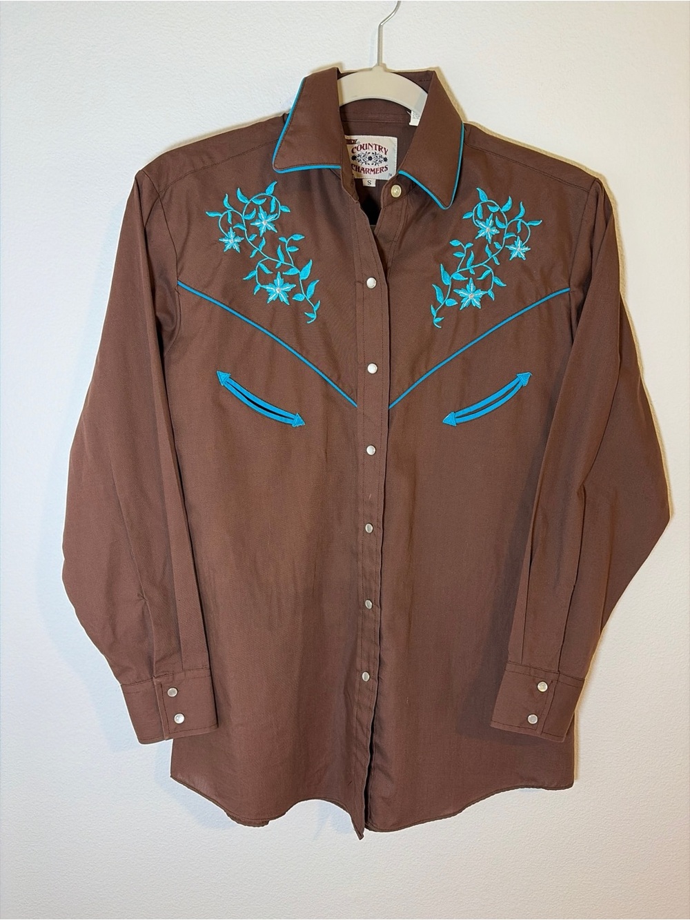Ely Country Charmers Shirt Women S Brown Pearl Snap Western Floral Cowgirl Vtg